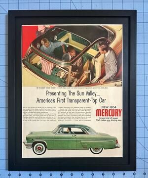 FRAMED Magazine Ad 1954 Mercury Sun Valley Americas First Transparent Top Car